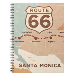Route 66 Vintage Map with Historic Cities Anteckningsbok