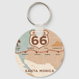 Route 66 Vintage Map with Historic Cities Nyckelring