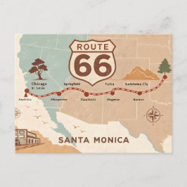 Route 66 Vintage Map with Historic Cities Vykort