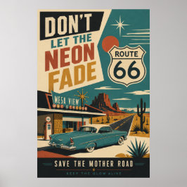 Route 66 Vintage Motel Klassisk Bil Konst Poster