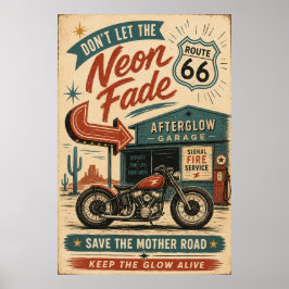 Route 66 Vintage Motorcykel Neon Americana Konst Poster