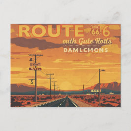 Route 66 Vintage Sunset Road Art Vykort
