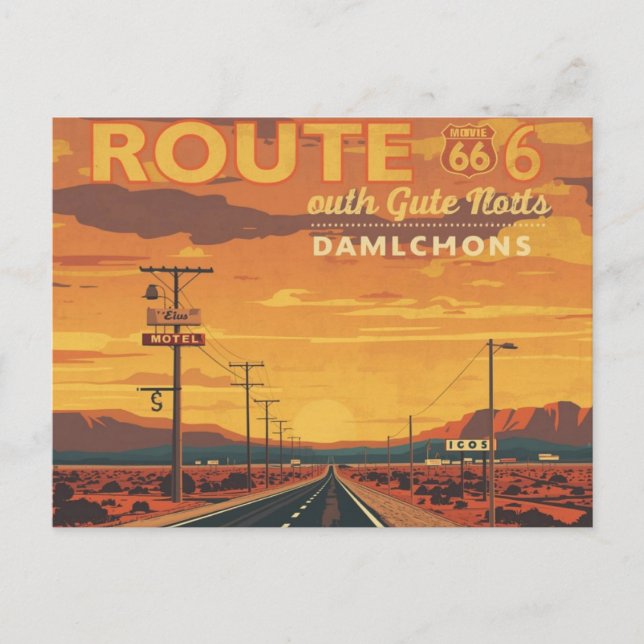Route 66 Vintage Sunset Road Art Vykort (Framsida)