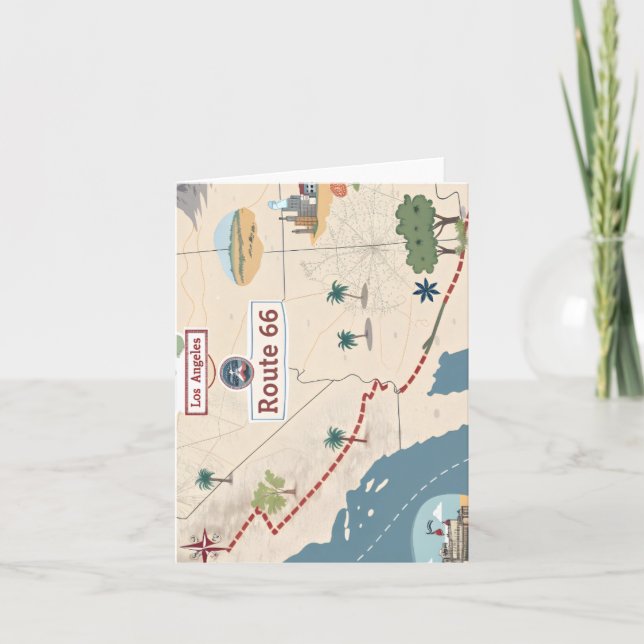 Route 66 Vintage Travel Map Illustration Helgkort (Framsida)