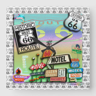 ROUTE 66 Wall CLOCK by PopArtDiva Fyrkantig Klocka