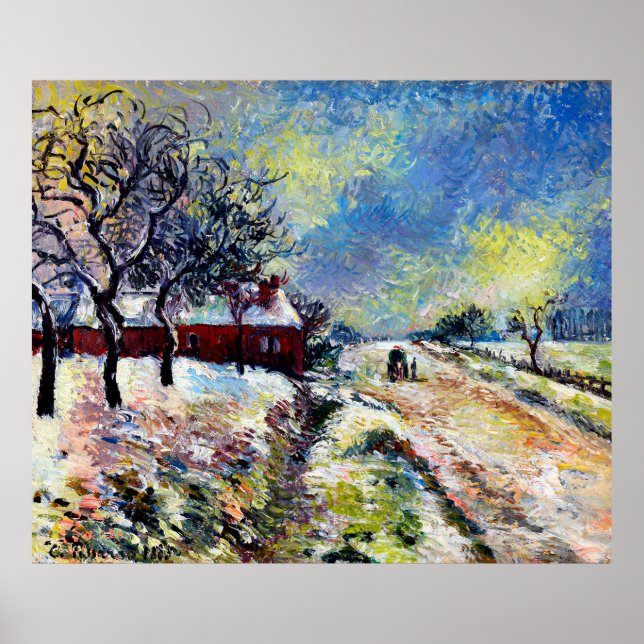 Route Enneigée avec maison, environs d'Éragny 1885 Poster (Framsidan)