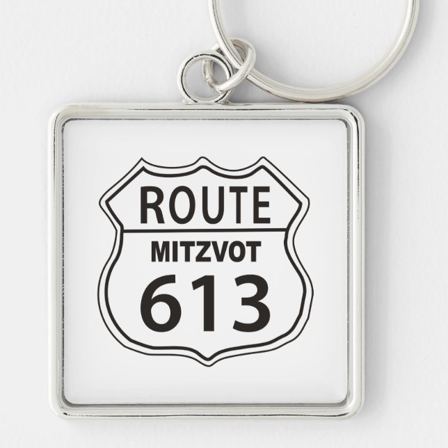 Route Mitzvot 613 Fyrkantig Silverfärgad Nyckelring (Framsidan)