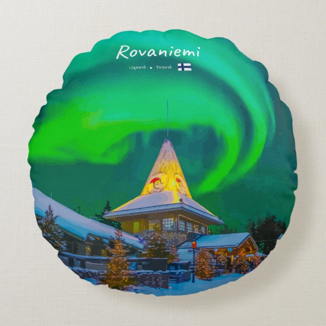 Rovaniemi, Finland - Magisk Aurora  Rund Kudde (Framsidan)