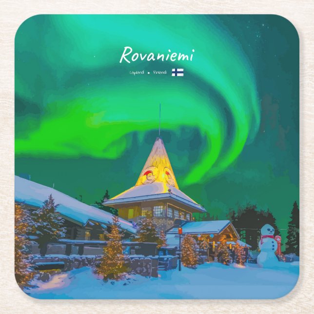 Rovaniemi, Finland - Magisk Aurora Underlägg Papper Kvadrat (Framsidan)