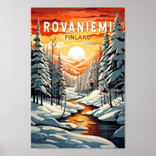 Rovaniemi Finland Travel Art Vintage Poster
