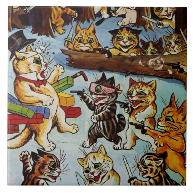 “Rövare och stråtrövare” av Louis Wain Kakelplatta (Framsidan)
