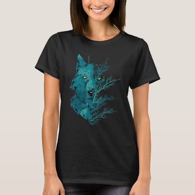 Rovdjur Varg Skog Djur Månsken Varg T Shirt (Framsida)