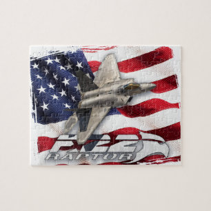 Rovfågel F-22 och amerikanska flaggan Pussel
