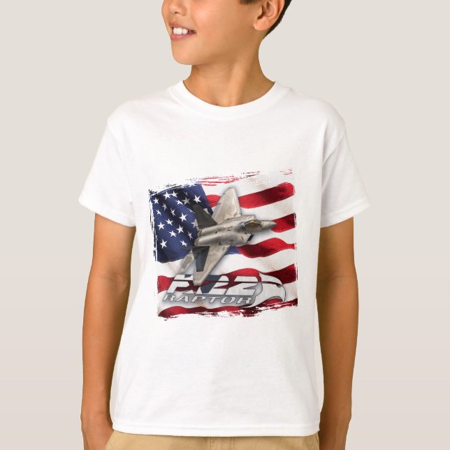 Rovfågel F-22 och amerikanska flaggan T-shirt (Framsida)