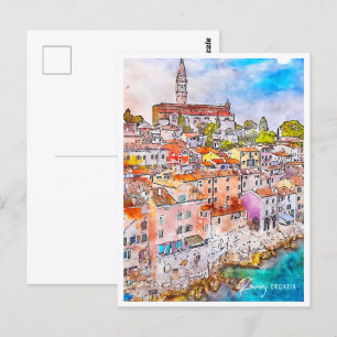 Rovinj Kroatien Travel Ställe Watercolor Vykort