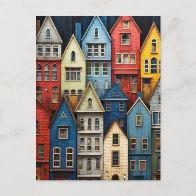 ROW HOUSS COLORFUL ART POSTCARD VYKORT (Framsida)