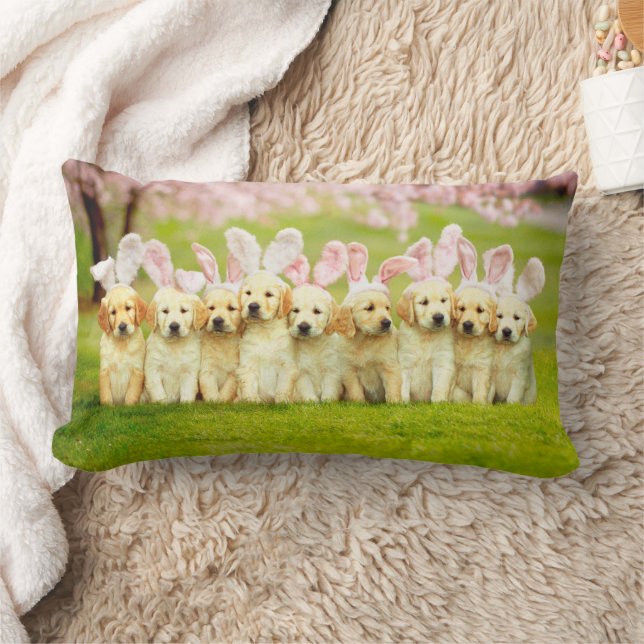 Row of Puppy Bunnies Lumbarkudde (Filt)