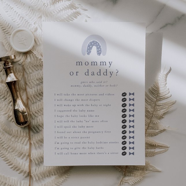 ROWAN Boy Gissa vem Mamma pappa Baby Shower Game Inbjudningar (ROWAN Boy Guess Who Mommy Daddy Baby Shower Game Invitation)