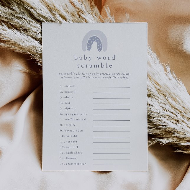 ROWAN Boy Rainbow Shower Ord Scramble Game Inbjudningar (ROWAN Boy Rainbow Baby Shower Word Scramble Game Invitation)