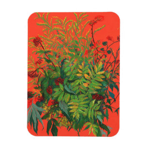 Rowan Löv och Red Berries på Orange Modern Blommig Magnet