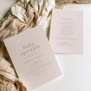 ROWAN Neutralt Rosa Guld Boho Simple Baby Sprinkle Inbjudningar