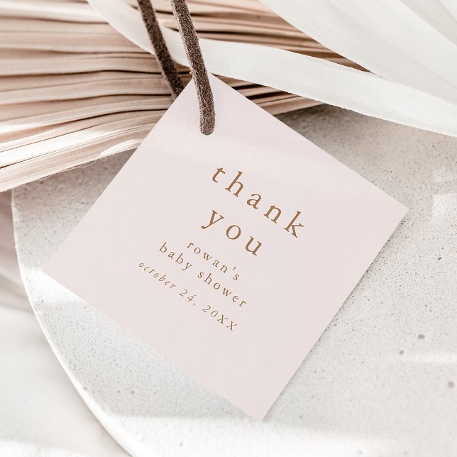 ROWAN Rosa Rustic Simple Baby Shower Tack Gåvor Etiketter (ROWAN Pink Rustic Simple Baby Shower Thank You Favor Tags)