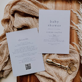 ROWAN Rustic Boy Blue QR Simple Baby Shower Inbjudningar