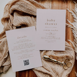 ROWAN Rustic Rosa Guld QR Simple Baby Shower Inbjudningar