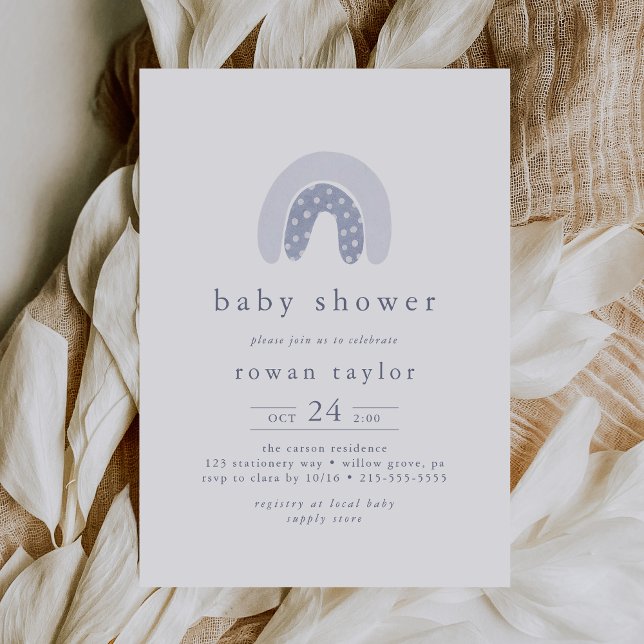 ROWAN Summer Boy Blue Boho Rainbow Shower Inbjudningar (ROWAN Summer Boy Blue Boho Rainbow Baby Shower Invitation)