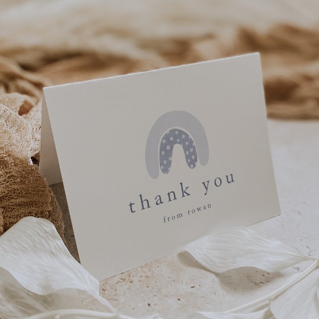 ROWAN Summer Boy Blue Boho Rainbow Shower Tack Kort (ROWAN Summer Boy Blue Boho Rainbow Baby Shower Thank You Card)