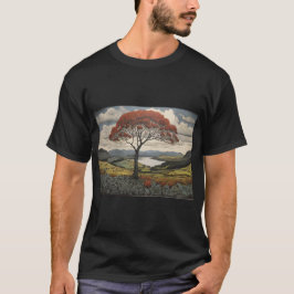 Rowan träd med berggrund och sjö t shirt