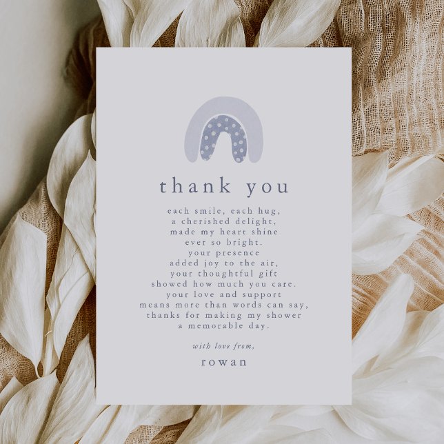 ROWAN Unique Boy Blue Boho Rainbow Shower Tack Kort (ROWAN Unique Boy Blue Boho Rainbow Baby Shower Thank You Card)