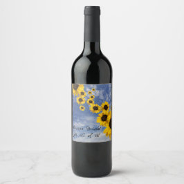 Rowans vin! Ja, allt!!  Solrosor & himmel Vinflaska Etikett