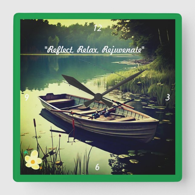 "Rowboat in Stilla Vatten" Fyrkantig Klocka (Framsida)