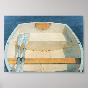 Rowboat- och Oars-Gult och Blue Boat Poster