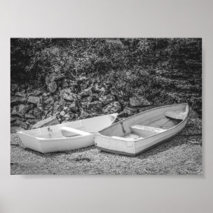 Rowboat Wooden Boats Black and White Poster