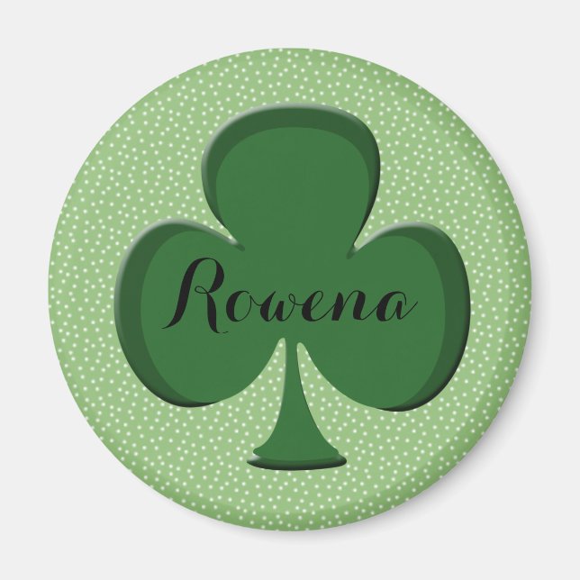 Rowena Irish Shamrock Round Namn Magnet | Redigerb (Framsidan)
