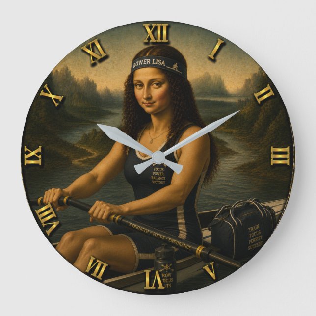Rowing Funny Mona Lisa Rower Gift for Crew  Stor Klocka (Framsida)