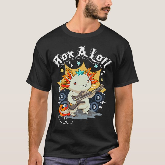 Rox a Lotl Axolotl spelar Guitar Axolotl Guitari T Shirt (Framsida)