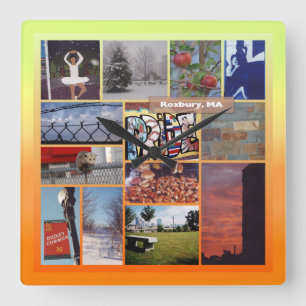 Roxbury, Massachusetts Photo Collage 9958 Fyrkantig Klocka