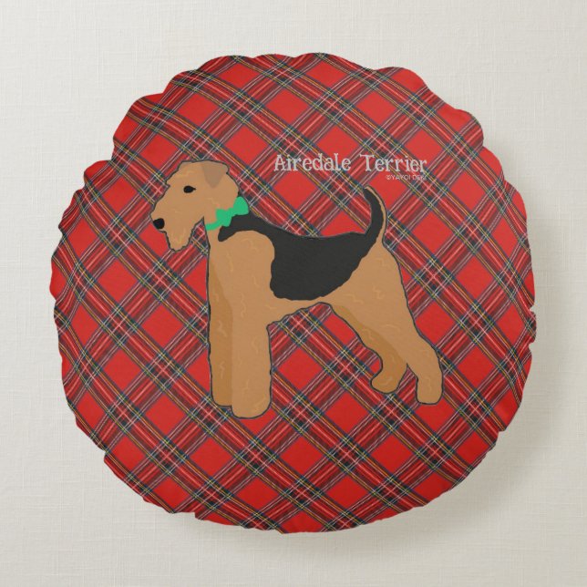 Roy Mocchi Bruno♥Round Pillow Red Airedale Terrier Rund Kudde (Framsidan)