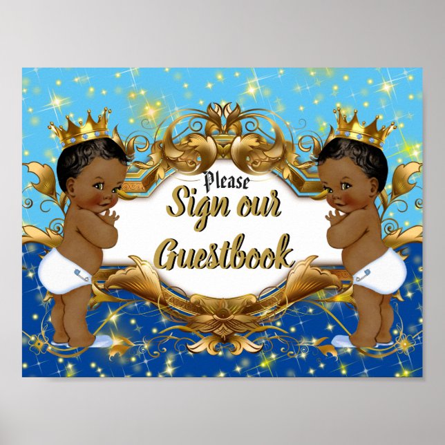 Royal African Twin Boys| Elegant Guestbook Sign Poster (Framsidan)