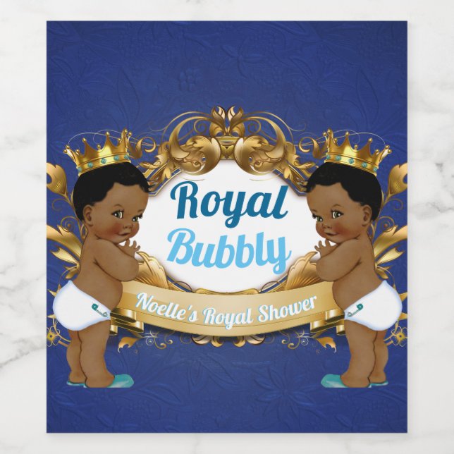 Royal African Twin Boys |Eleganten Royal Blue & Gu Vinflaska Etikett (Singel etikett)