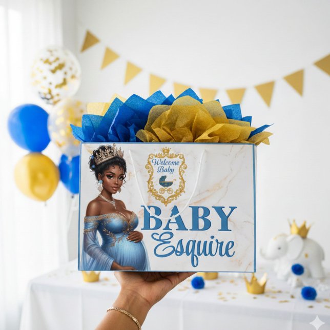 Royal Afrikas Mor till Blå och Guld (Celebrate in style with this elegant royal gift bag, perfect for African American mom-to-be 💙)