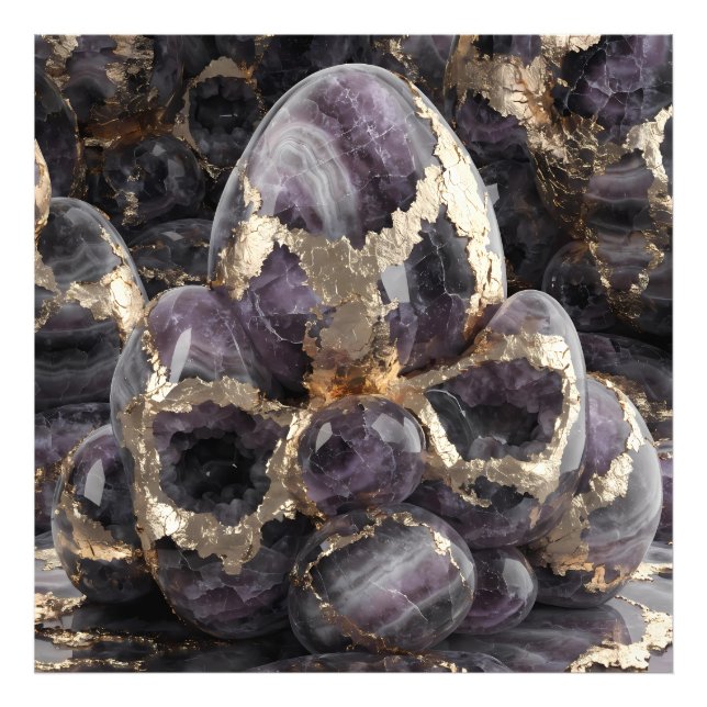 Royal Amethyst & Liquid Gold Geode: Lyxig Abstrakt Fototryck (Framsidan)