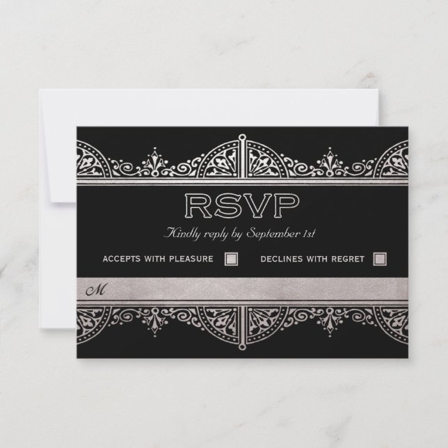 Royal Art Deco-Bröllop OSA-kort - Silver Foil OSA Kort (Framsida)