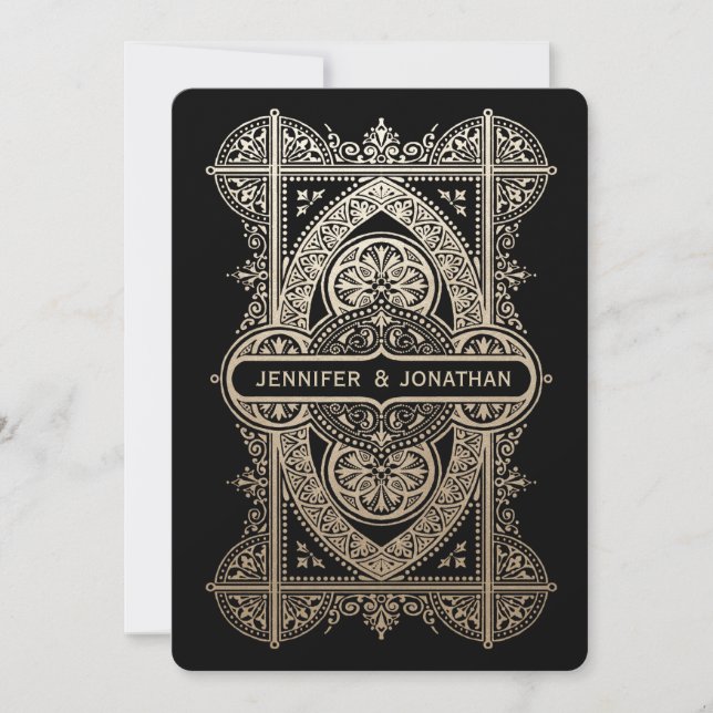 Royal Art Deco Bröllopsinbjudningar - Guld Foil Inbjudningar (Framsida)