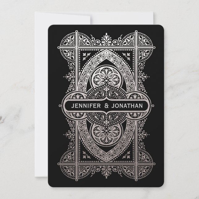 Royal Art Deco-bröllopsinbjudningar - Silverolja Inbjudningar (Framsida)