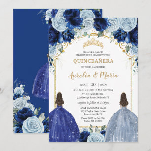 Royal Baby blue Blommigt Girls Twillingars Quincea Inbjudningar