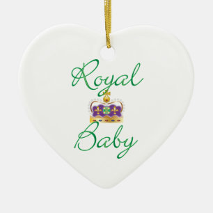 Royal Baby med Lila och Guld Krona Julgransprydnad Keramik